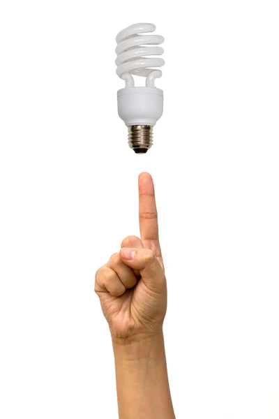 Bulb on a finger — Stock Photo, Image