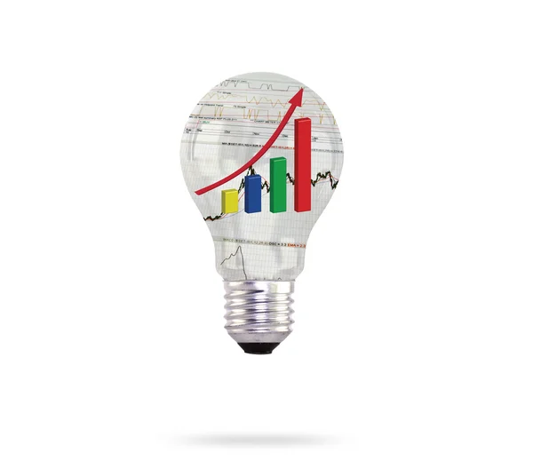 Glödlampa med finansiella diagram — Stockfoto