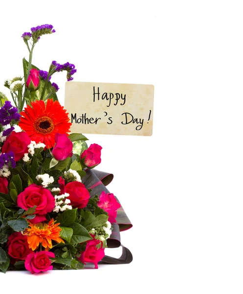 Rosa vermelha e cartão velho com palavra "Feliz Dia das Mães  " — Fotografia de Stock