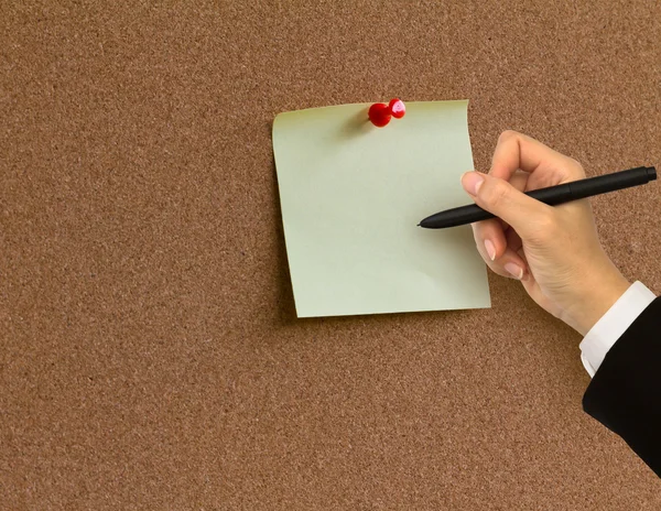 Scrittura a mano in nota di carta su sfondo cartone di sughero — Foto Stock