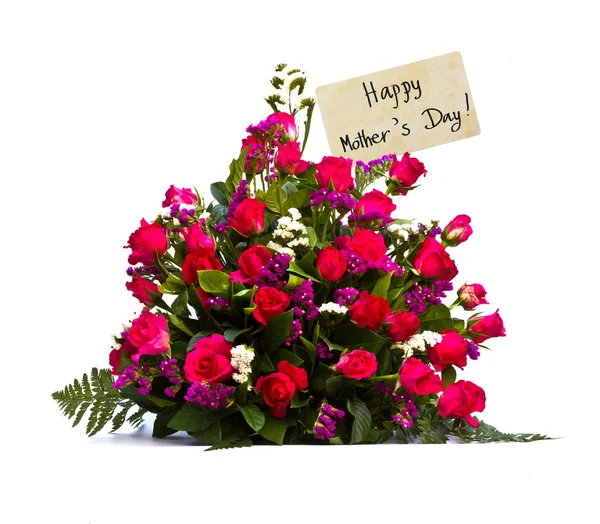 Czerwona róża i stara karta z napisem "Happy Mother's Day " — Zdjęcie stockowe