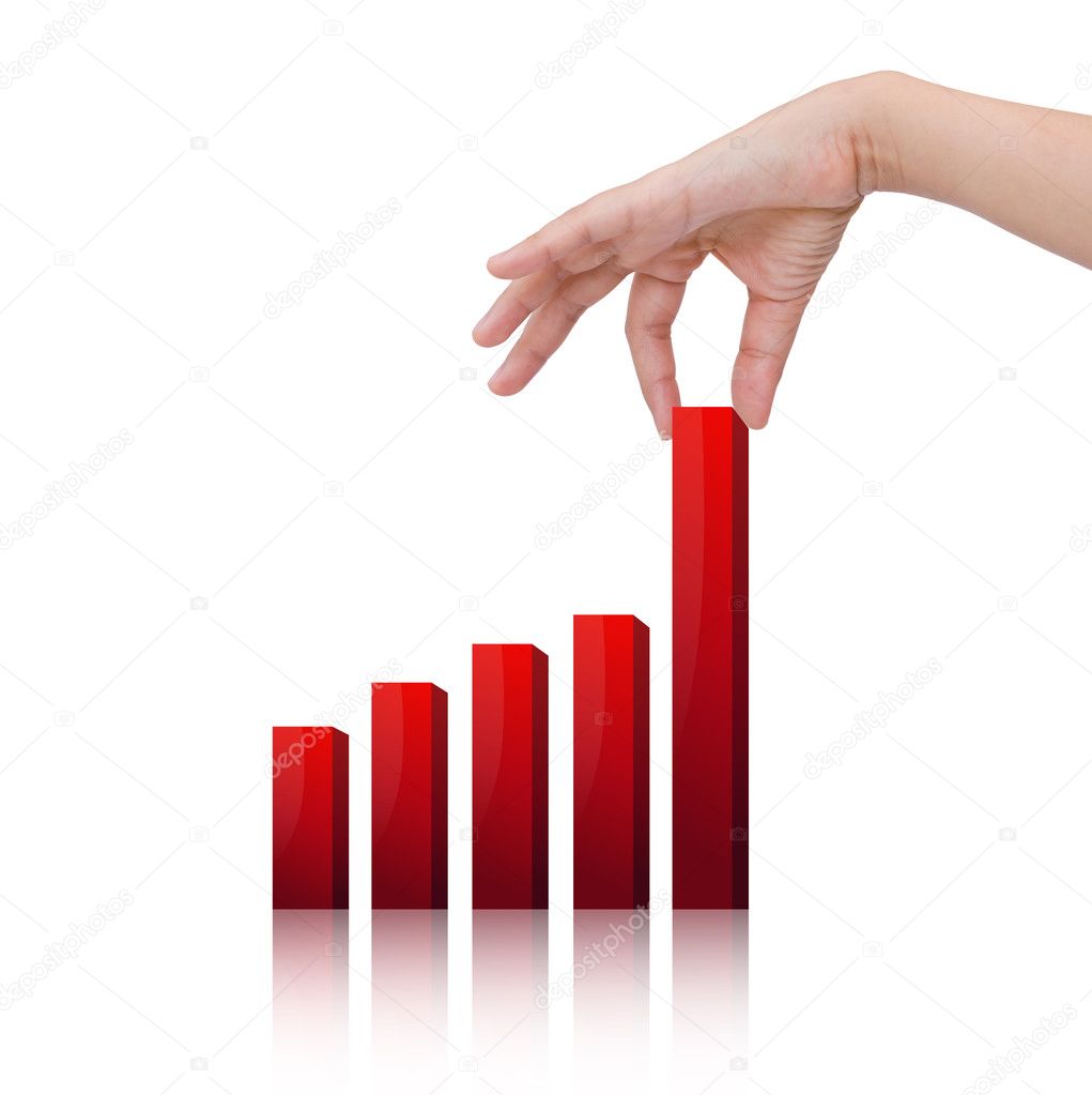 Female hand pulling up a bar from a graph