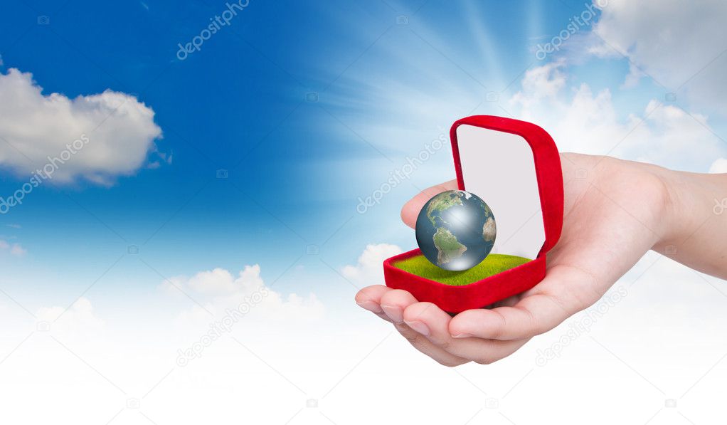 Eco concept : Earth in hands isolated on white