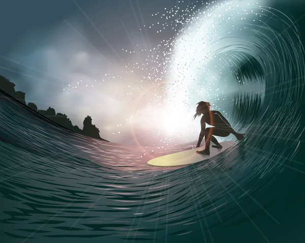 Surfare och våg — Stock vektor