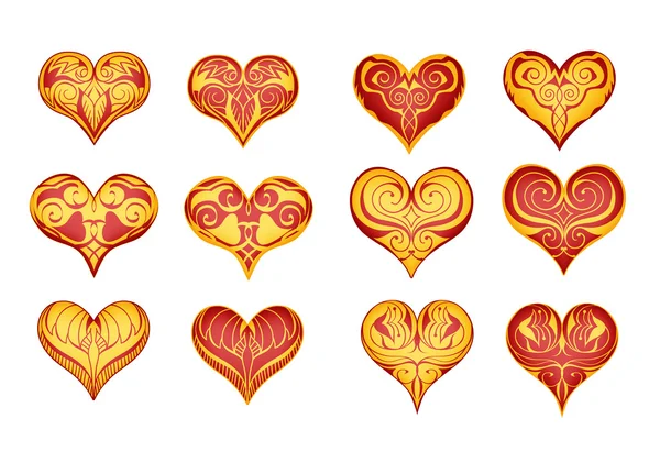 12 dekorative Herzen — Stockvektor