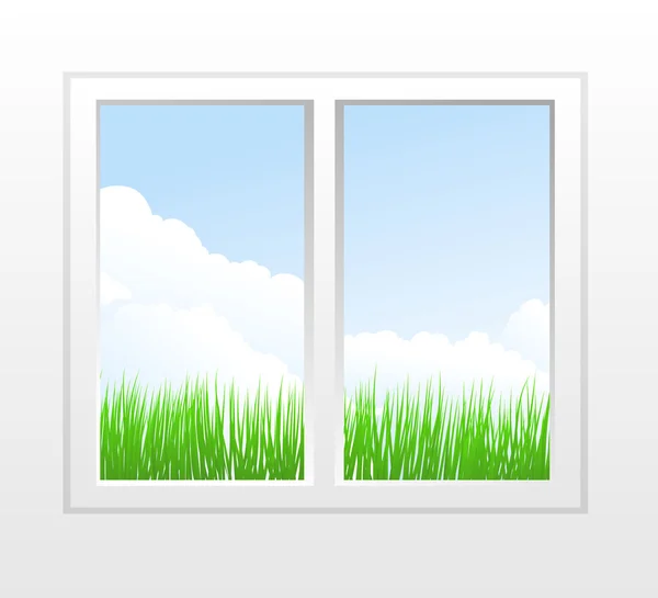 stock vector Closed plastic window with view