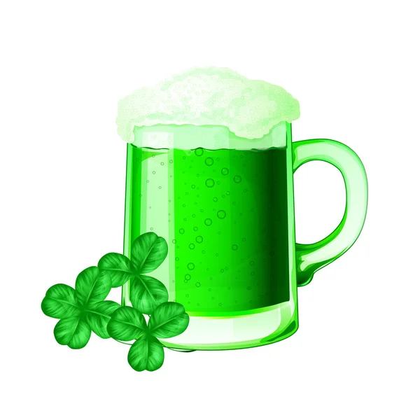 Green beer and clovers — Stock Vector