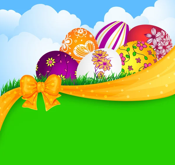 Velikonoční vajíčka a stuha — Stockový vektor
