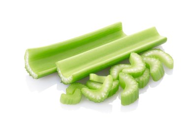 Green celery sticks on white, clipping path clipart