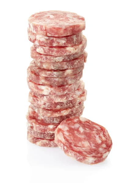 Salami slices pile — Stock Photo, Image