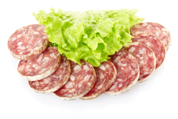 Salami with salad — Stock Photo, Image