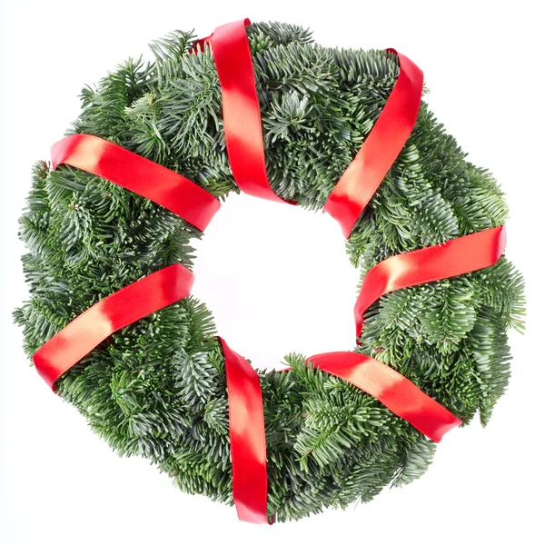 Christmas wreath with red ribbon — Stock Photo, Image