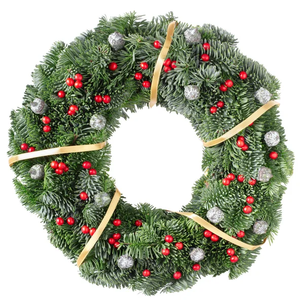 Christmas wreath with red berries and pine cones — Stock Photo, Image