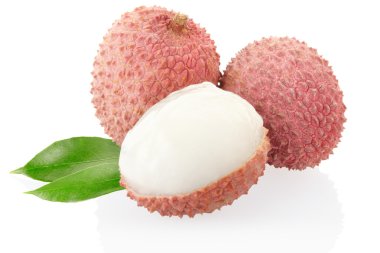 Lychee with leaves on white clipart