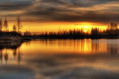 The lake at sunset clipart