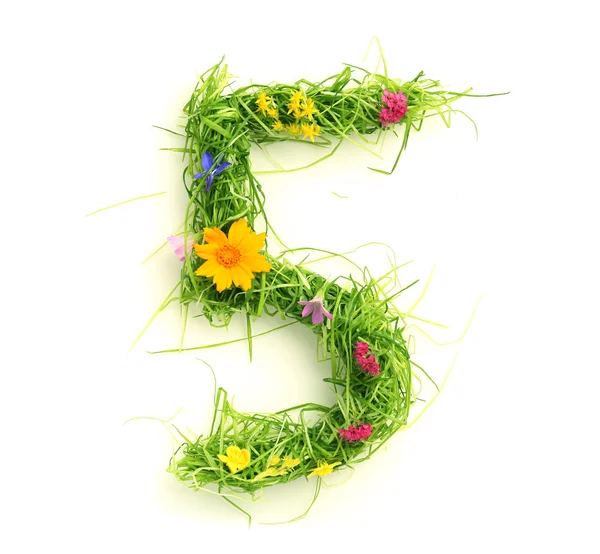 Números feitos de flores e grama — Fotografia de Stock