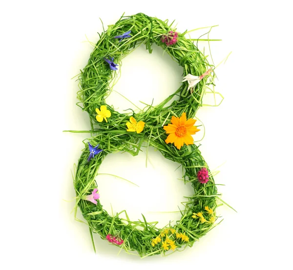 Numbers made of flowers and grass — Stock Photo, Image