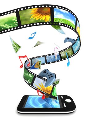 Smartphone with photos, video, music, and games clipart