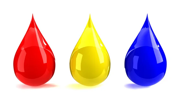 Röd, gul, & blå droppar — Stockfoto