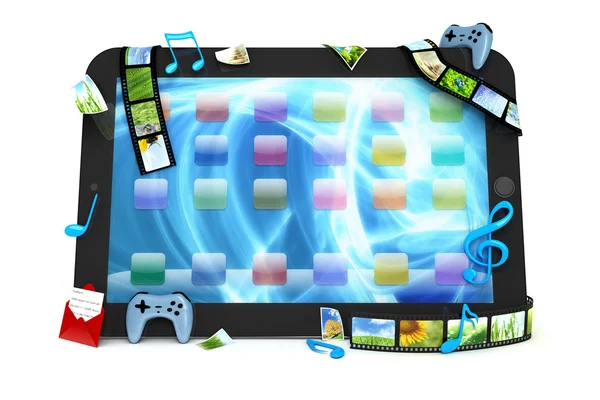 Computer tablet con film, musica e giochi — Foto Stock