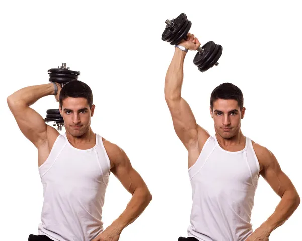Een arm triceps extensie. studio opname over Wit. — Stockfoto