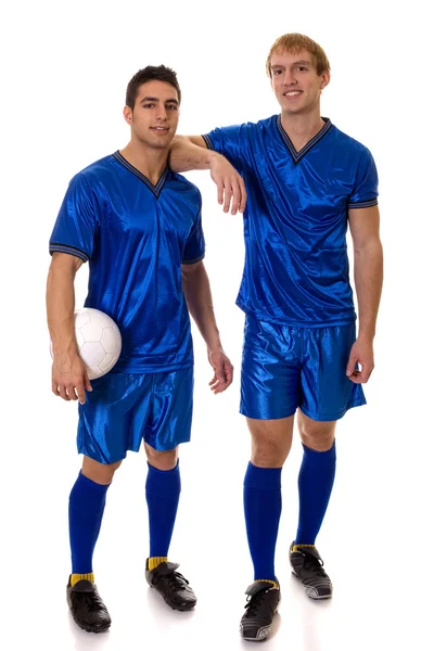 Two soccer players. Studio shot over white. — Stock Photo, Image