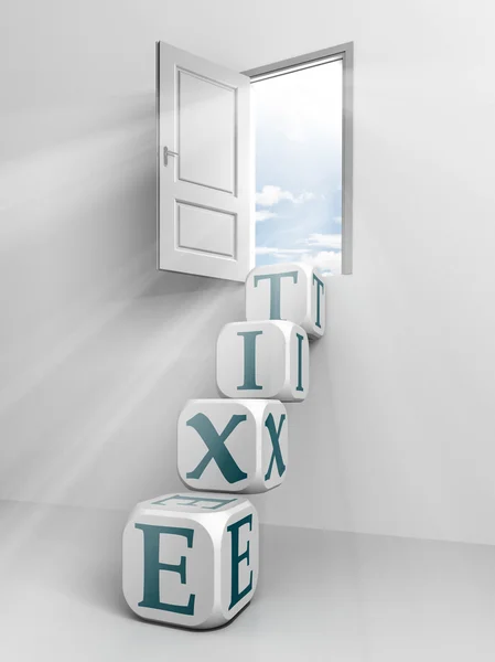 Exit conceptual door and box ladder — Stock Photo, Image