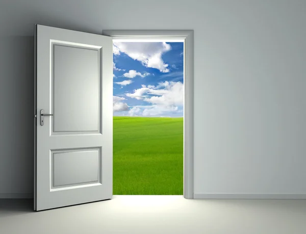 Białe drzwi otwarte — Zdjęcie stockowe
