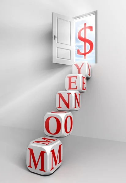 Geld conceptuele deur met sky — Stockfoto