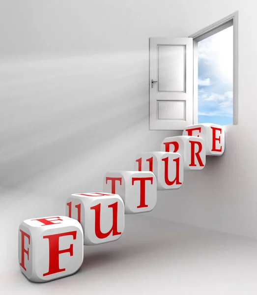 Koncepcyjne drzwi przyszłości słowa czerwony — Zdjęcie stockowe