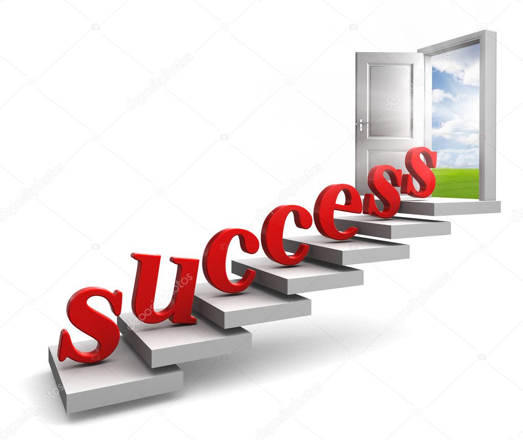 Success red letters up to door