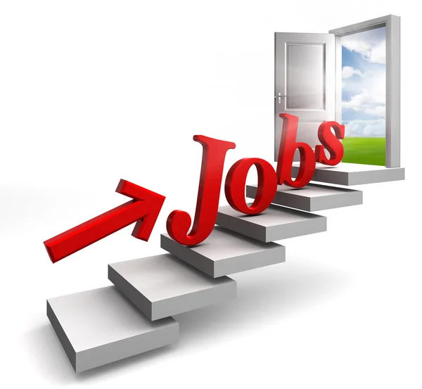 Jobs red word and arrow on stair — Stock Photo, Image