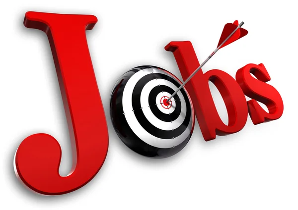 Jobs red word and conceptual target — Stock Photo, Image