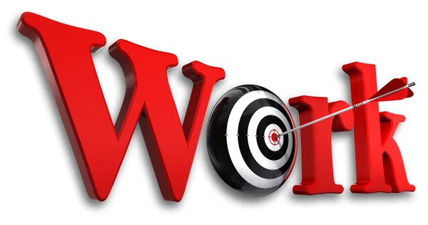 Arbeit rotes Wort und konzeptionelles Ziel mit Pfeil auf weißem Hintergrund — Stockfoto