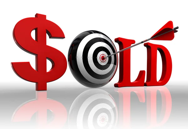 Sold red word and conceptual target — Stock Photo, Image