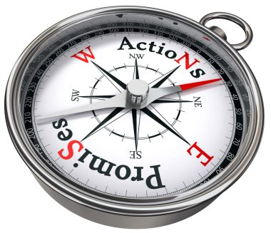 Action vs promises concept compass clipart