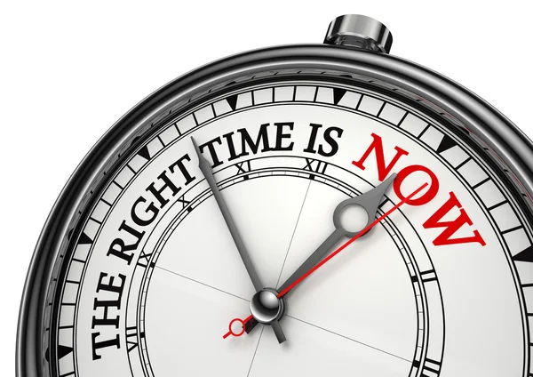 Now the right time concept clock — Stock Photo, Image