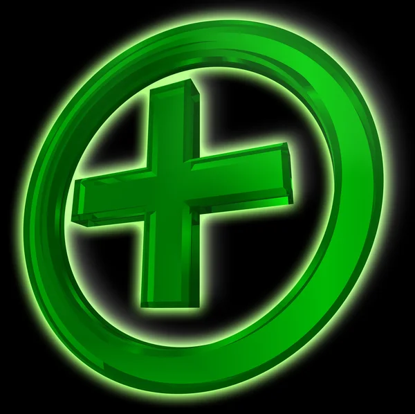 Green cross in circle on black background — Stock Photo, Image
