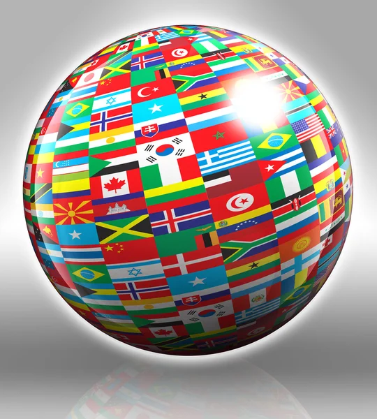 Globus mit Fahnen mit Clipping-Pfad — Stockfoto