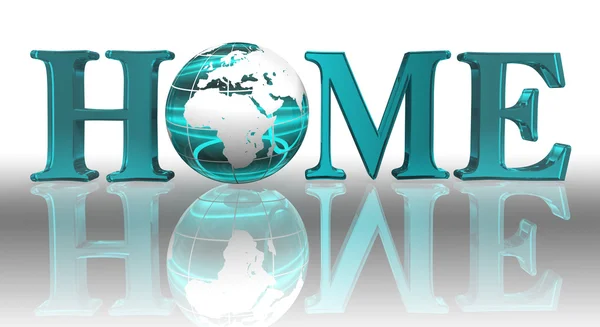 stock image Home logo word and blue earth globe