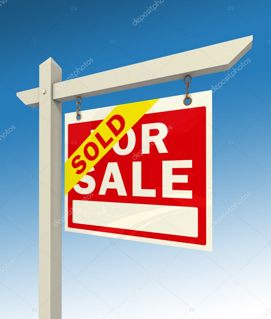 For sale red sign and word sold