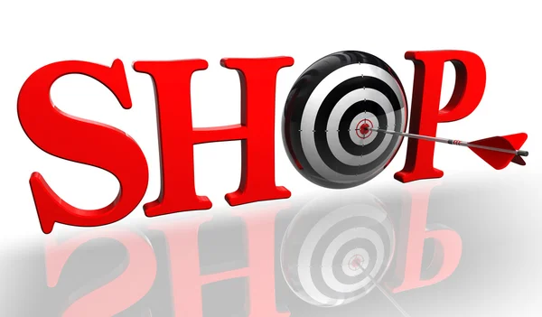 Shop red word with concept target — Stock Photo, Image