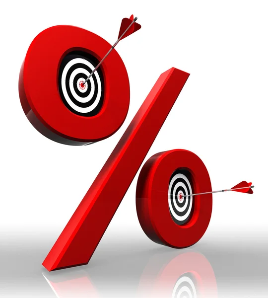 Per cent red symbol with conceptual targets — Stock Photo, Image