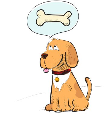 Cute dog dreaming about bone clipart