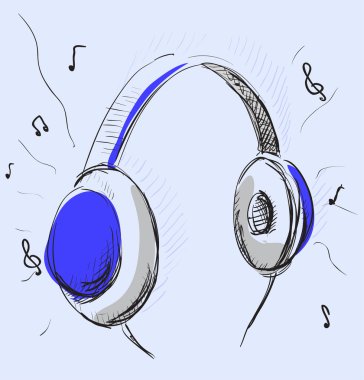 Headphones in blue color clipart