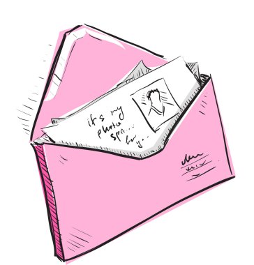 Letter and photos in pink envelope cartoon icon clipart