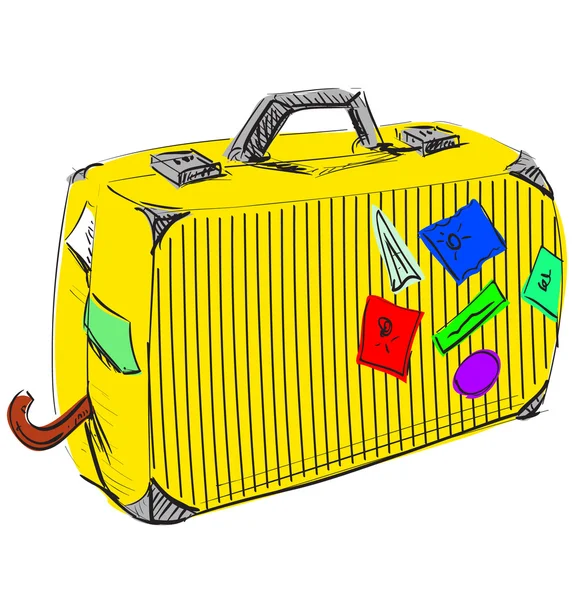 Bright perjalanan koper dalam warna kuning - Stok Vektor