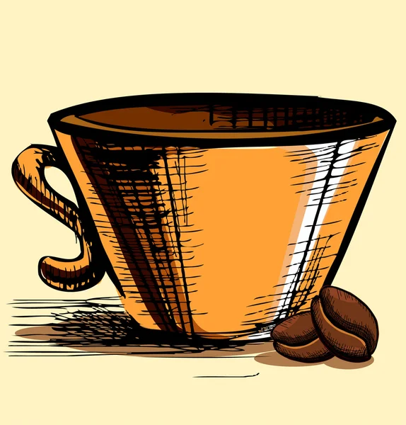 2 つのコーヒー豆とカップ — ストックベクタ