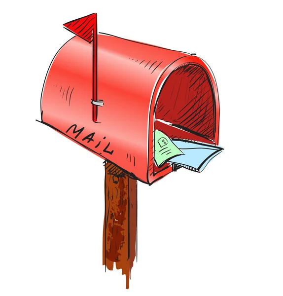 Glanzende postvak cartoon icoon in rode kleur — Stockvector