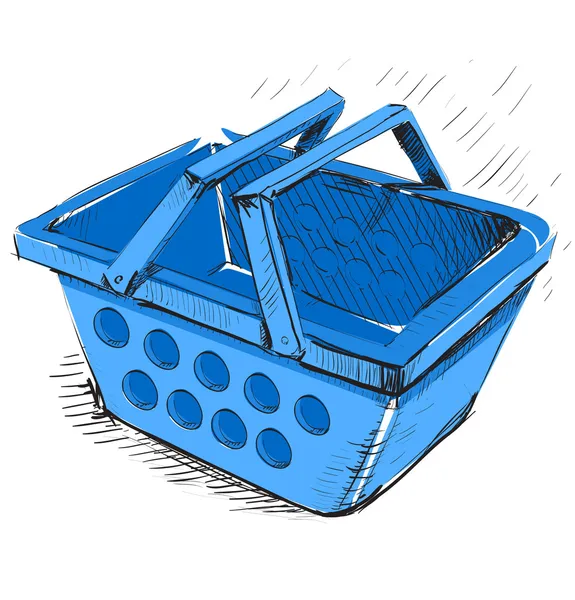 Warenkorb für den Kunststoffmarkt in blauer Farbe — Stockvektor